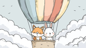 Detailed fox and rabbit hot air balloon mural wallpaper design pattern by Kids-Mundo