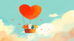 Detailed hot air balloon birds and hearts mural wallpaper design pattern by Kids-Mundo