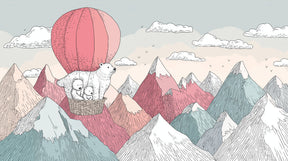 Detailed polar bear hot air balloon mural wallpaper design pattern with mountain landscape by Kids-Mundo