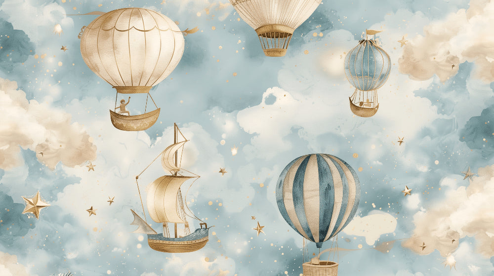 Detailed hot air balloon and starry sky mural wallpaper design pattern by Kids-Mundo