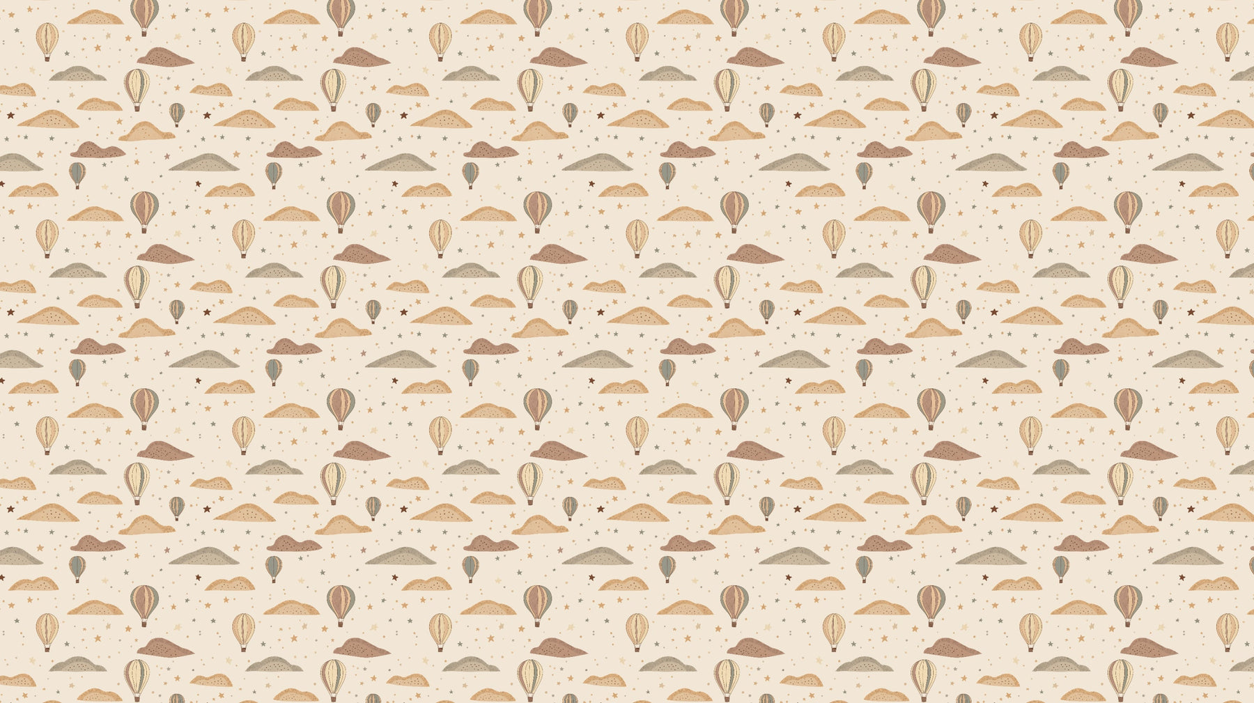 Detailed hot air balloon and mountain landscape mural wallpaper design pattern by Kids-Mundo