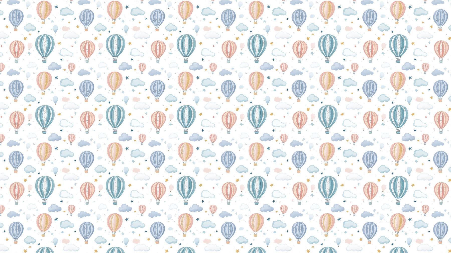 Detailed hot air balloon mural wallpaper design pattern with clouds and stars by Kids-Mundo