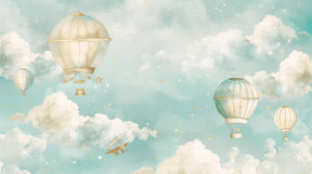 Detailed hot air balloon mural wallpaper design pattern with starry night sky by Kids-Mundo