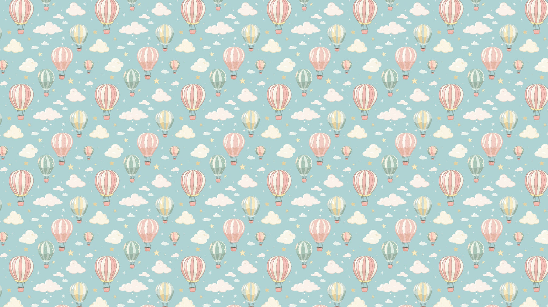 Detailed hot air balloon mural wallpaper design pattern with clouds and stars by Kids-Mundo