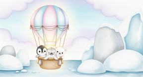 Detailed hot air balloon arctic adventure mural wallpaper design pattern by Kids-Mundo