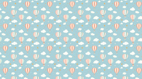 Detailed hot air balloon mural wallpaper design pattern with pastel clouds and golden stars by Kids-Mundo