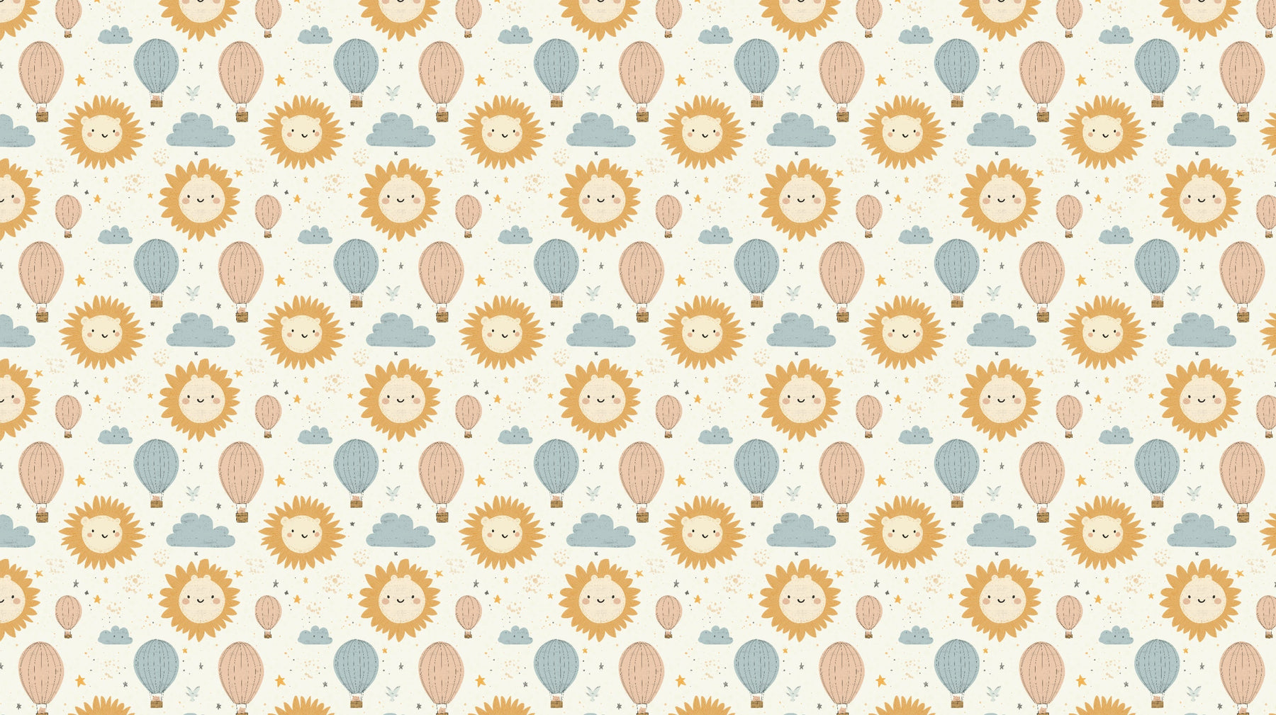 Detailed hot air balloon mural wallpaper design pattern with clouds and sky motifs by Kids-Mundo