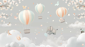 Detailed hot air balloon and elephant mural wallpaper design pattern by Kids-Mundo