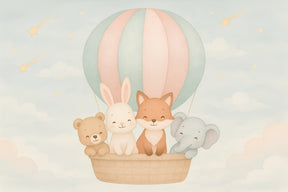 Detailed hot air balloon animals mural wallpaper design pattern with pastel sky by Kids-Mundo