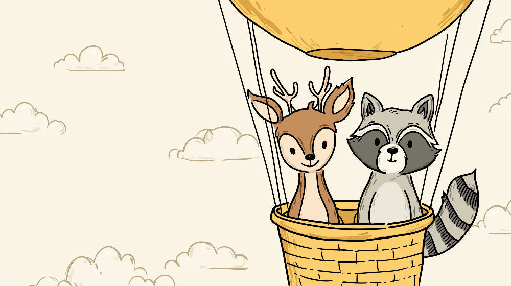 Detailed hot air balloon animal adventure mural wallpaper design pattern by Kids-Mundo