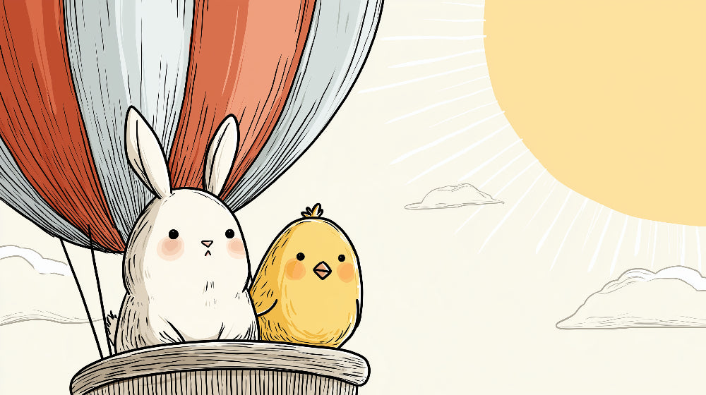 Detailed hot air balloon with animal friends mural wallpaper design pattern by Kids-Mundo