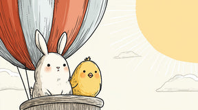 Detailed hot air balloon with animal friends mural wallpaper design pattern by Kids-Mundo