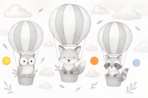 Detailed hot air balloon animals mural wallpaper design pattern by Kids-Mundo