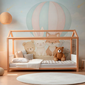 Cute animals adventure wallpaper creating magical atmosphere in children's bedroom decor