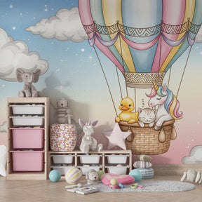 Magical balloon wallpaper creating dreamy atmosphere in children's bedroom decor