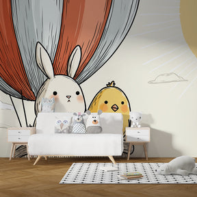Animal friends adventure wallpaper creating dreamy atmosphere in baby bedroom decor