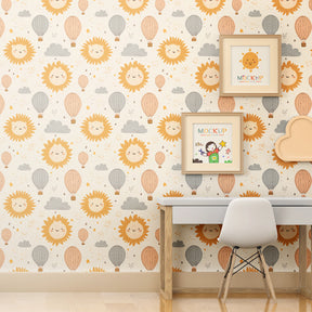 Beige balloon themed mural wallpaper inspiring imaginative play in kids room by Kids-Mundo