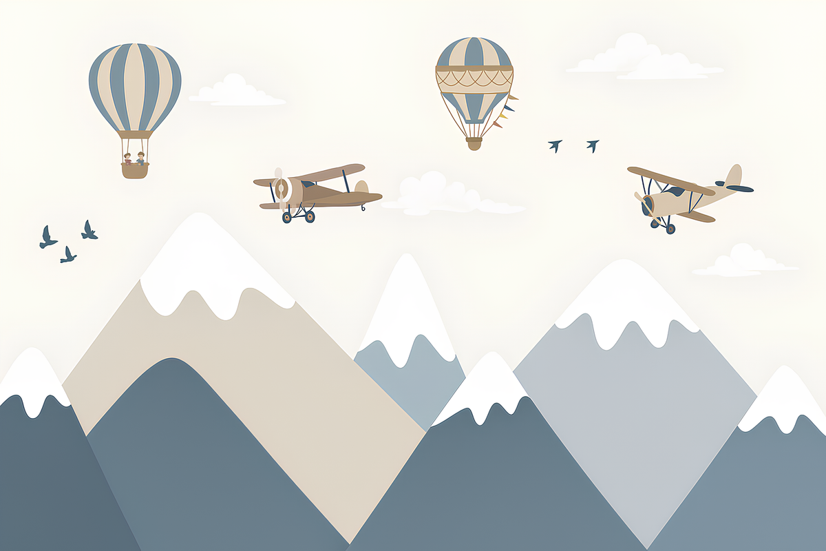 Hot Air Balloons Over the Mountains Wall Mural