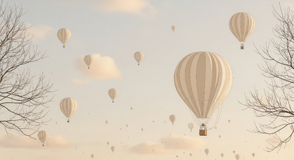 Kids-Mundo flat artwork of the hot air balloons pastel sky wall mural design