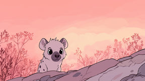 Detailed hyena safari mural wallpaper design pattern with sunset and botanical elements by Kids-Mundo