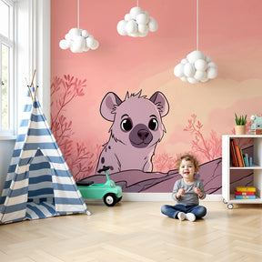 Hyena safari mural wallpaper creating peaceful sunset atmosphere in modern nursery by Kids-Mundo