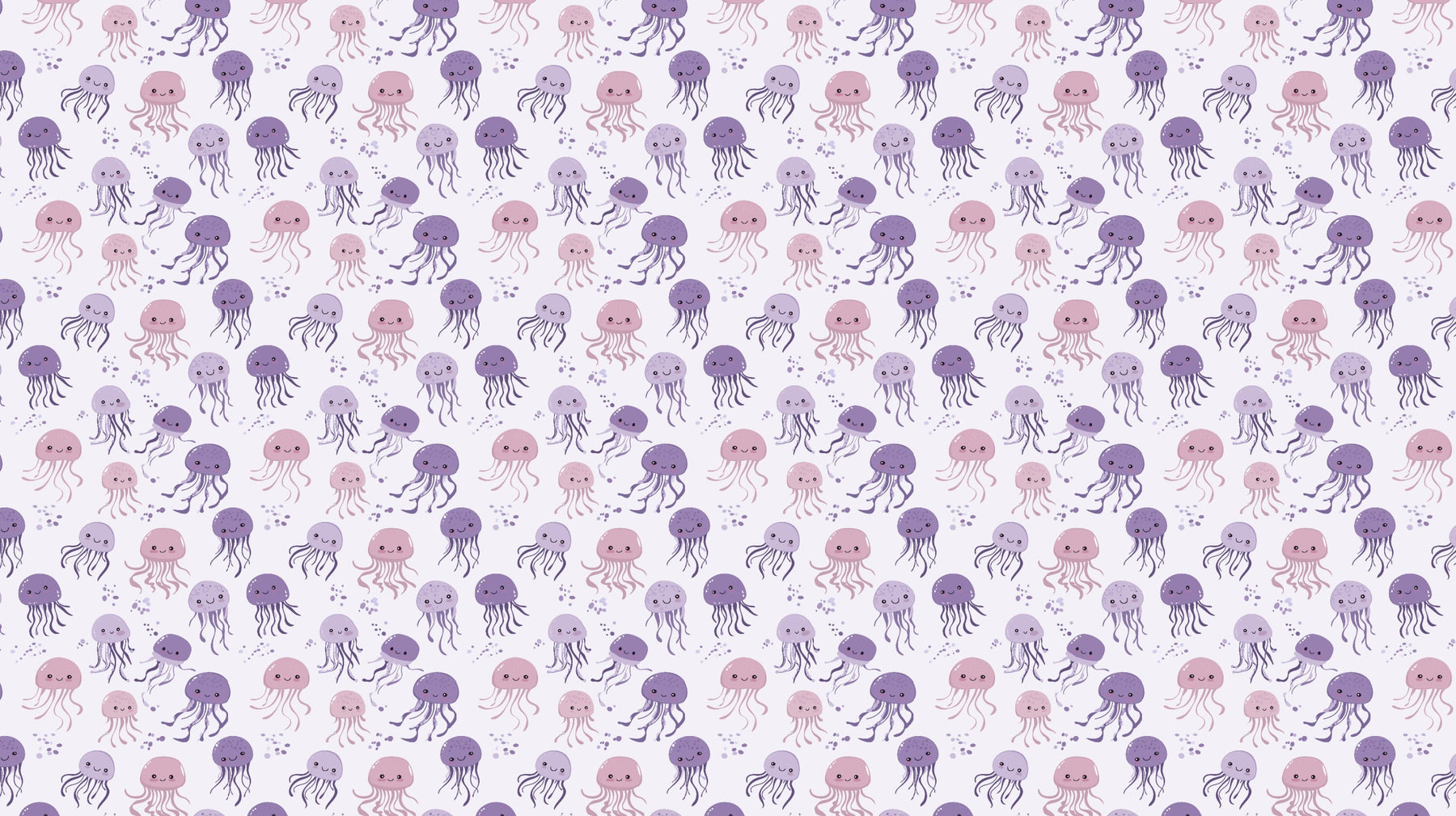 Detailed purple pink jellyfish mural wallpaper design pattern with smiling sea creatures by Kids-Mundo