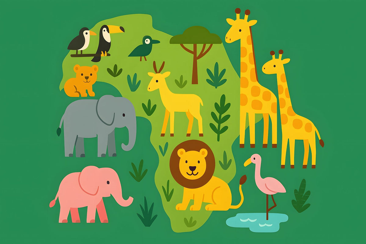 Joyful African Animals Map Wall Mural