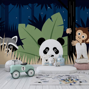 Safari theme mural wallpaper creating adventurous kids bedroom decor with jungle animals