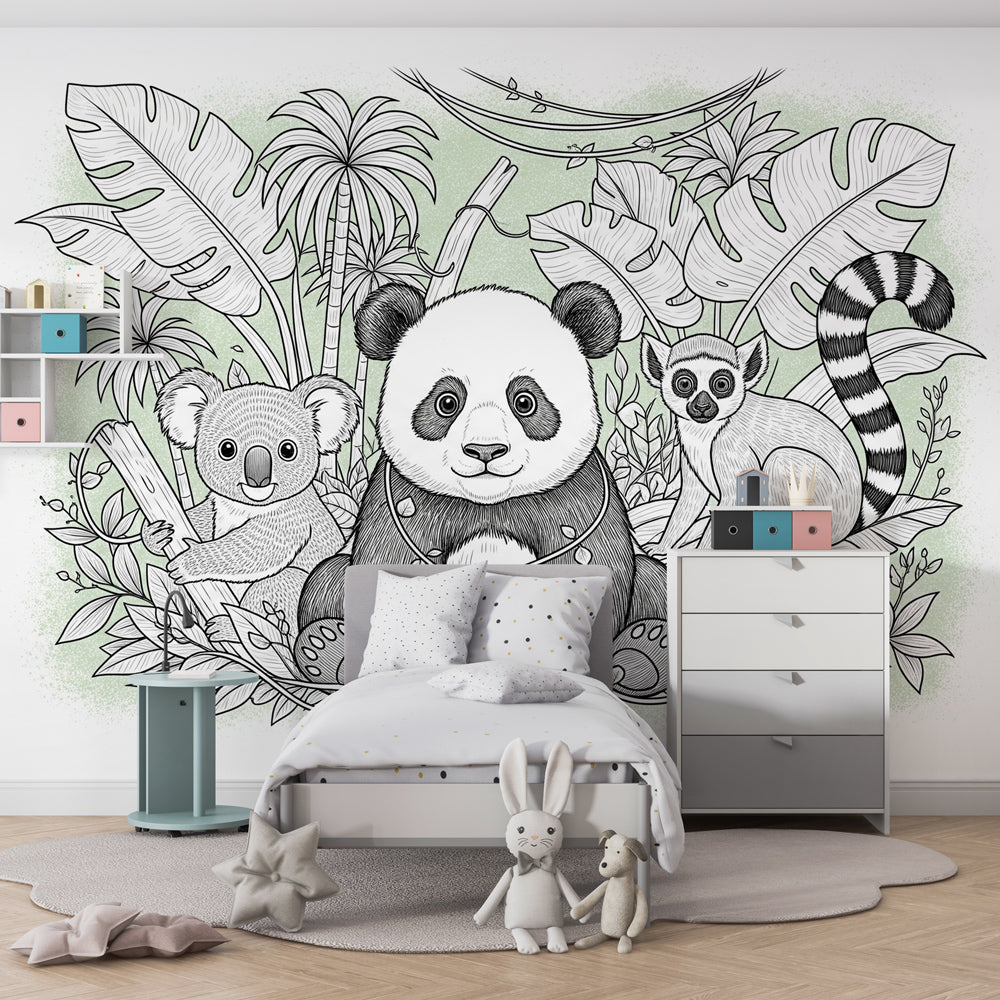 Tropical jungle wallpaper creating adventure theme in children's bedroom decor