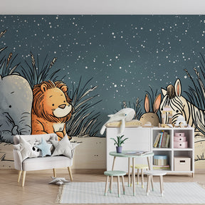 Safari animals wallpaper creating magical kids bedroom decor with elephant and lion