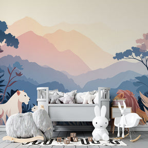 Safari lions wallpaper creating wild adventure theme in children's bedroom