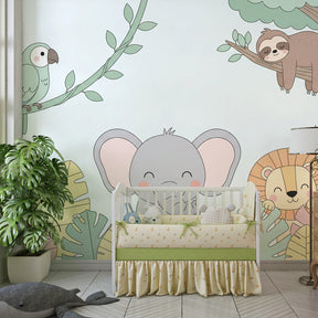 Safari adventure wallpaper creating playful jungle atmosphere in children's bedroom decor