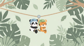 Detailed jungle animals mural wallpaper design pattern featuring panda and tiger by Kids-Mundo