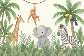 Detailed jungle animals mural wallpaper design pattern with safari characters by Kids-Mundo