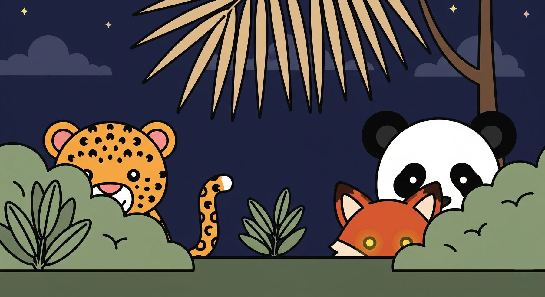 Detailed jungle animals mural wallpaper design pattern with nocturnal safari theme by Kids-Mundo