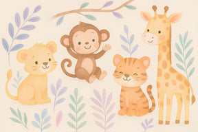 Detailed jungle animals mural wallpaper design pattern with safari friends by Kids-Mundo