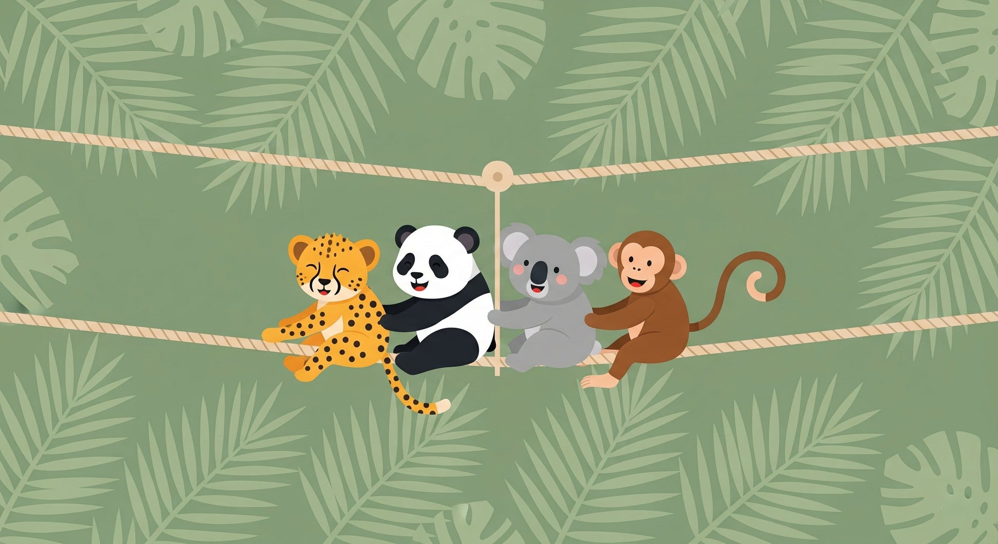 Detailed jungle animals mural wallpaper design pattern showing safari creatures by Kids-Mundo