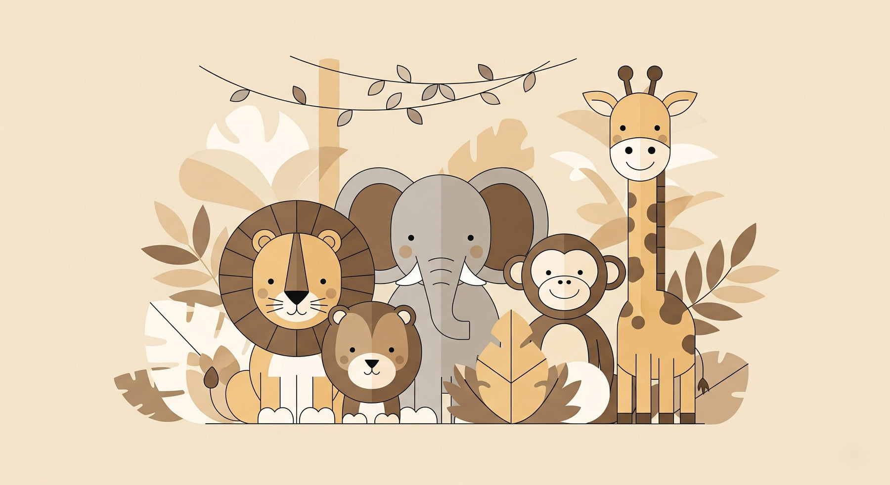 Detailed jungle animals mural wallpaper design pattern with safari friends by Kids-Mundo