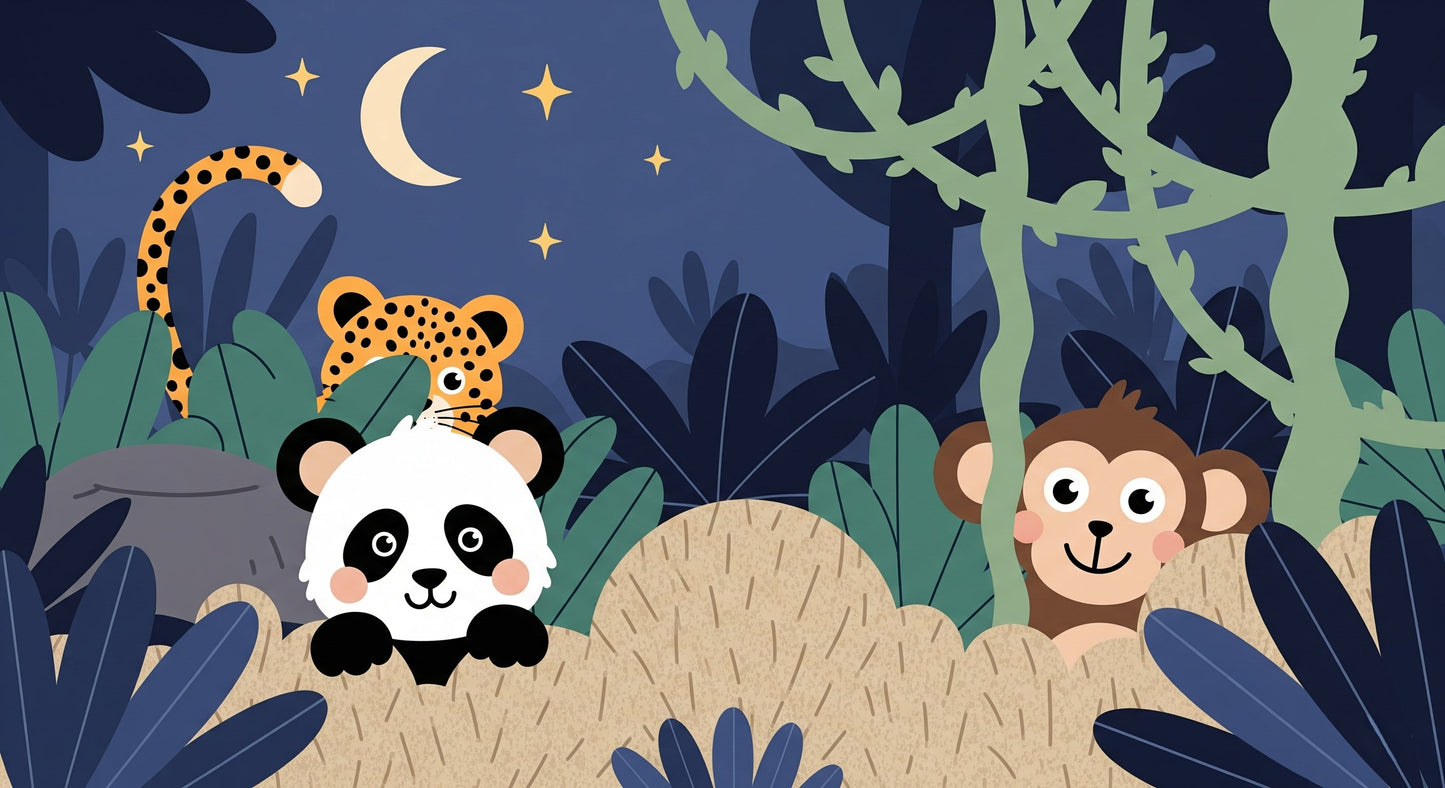 Detailed jungle animals mural wallpaper design pattern with starry night safari theme by Kids-Mundo