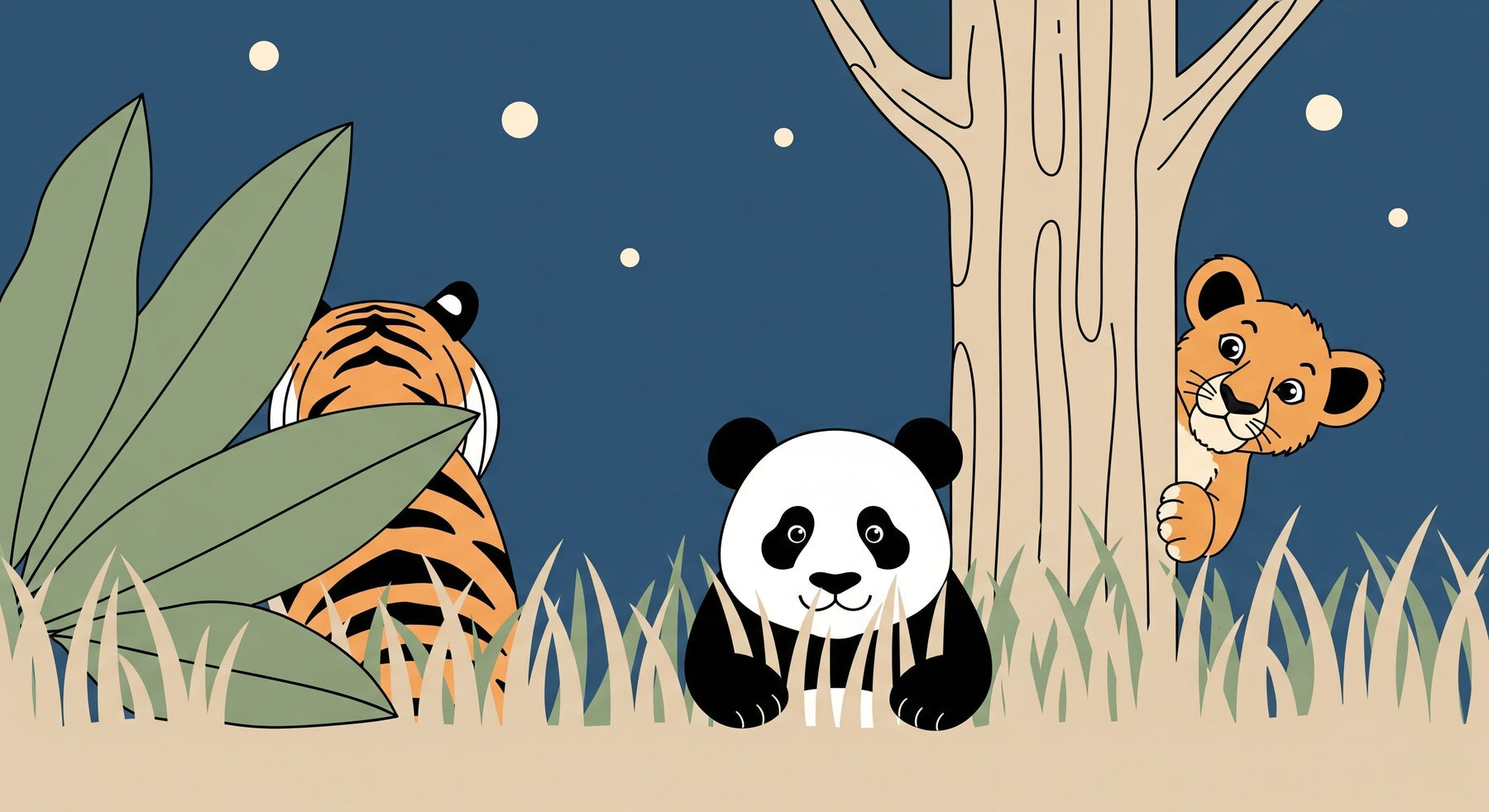 Detailed jungle animals mural wallpaper design pattern with panda tiger lion by Kids-Mundo