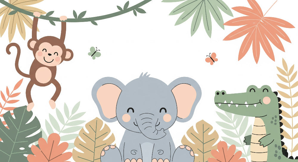 Detailed jungle animals mural wallpaper design pattern with safari friends by Kids-Mundo