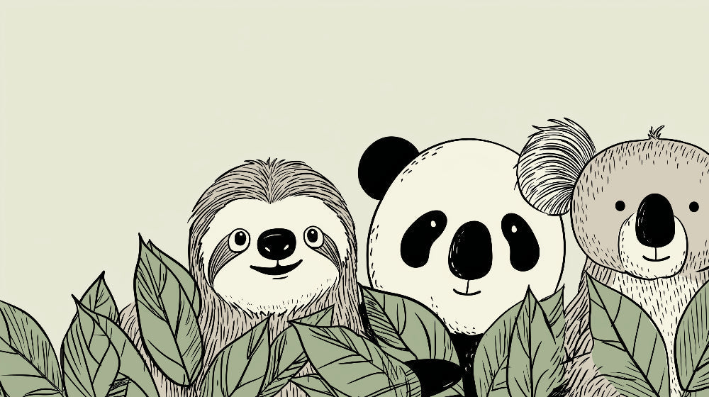 Detailed jungle animals mural wallpaper design pattern with sloth panda koala by Kids-Mundo