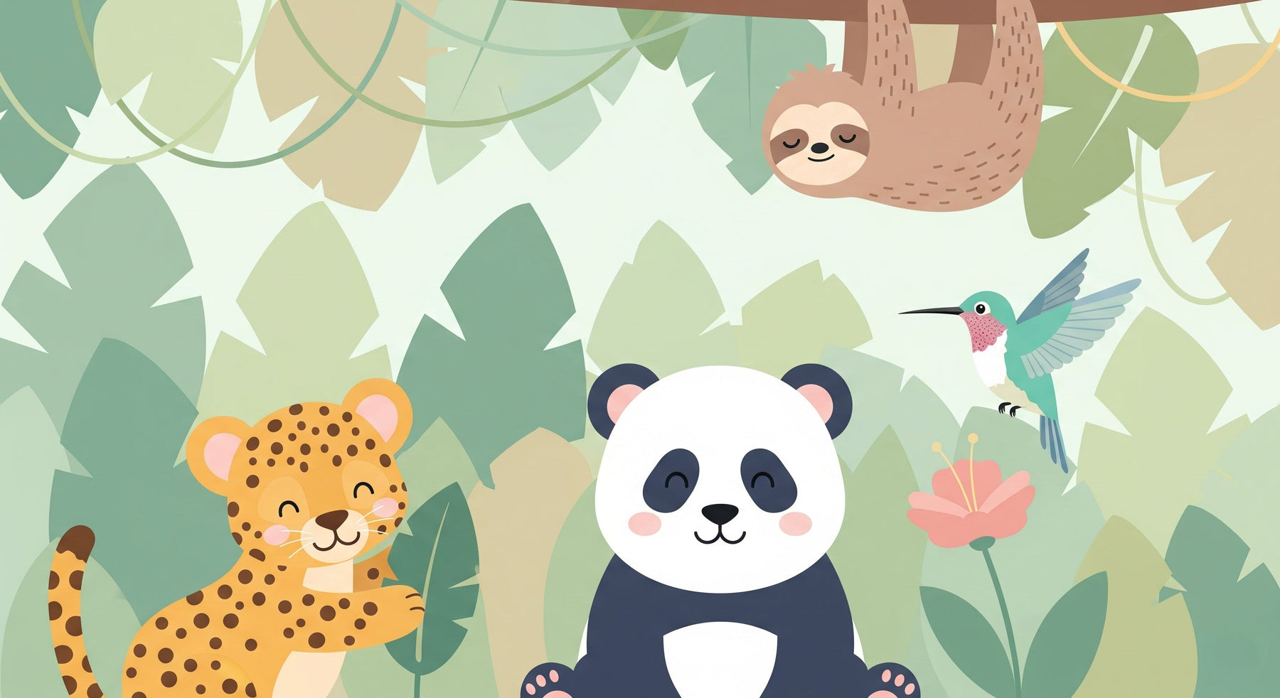 Detailed jungle animals mural wallpaper design pattern showing safari creatures by Kids-Mundo