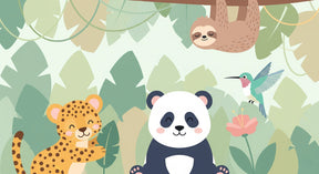 Detailed jungle animals mural wallpaper design pattern showing safari creatures by Kids-Mundo