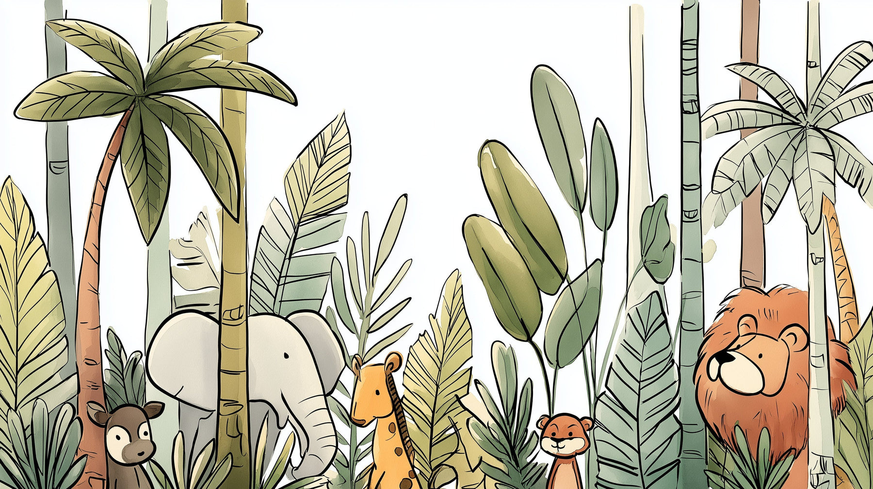 Detailed jungle animals mural wallpaper design pattern with safari creatures by Kids-Mundo