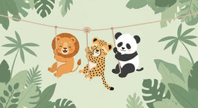 Detailed jungle animals mural wallpaper design pattern with hanging safari friends by Kids-Mundo