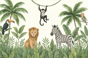 Detailed jungle animals mural wallpaper design pattern with safari wildlife by Kids-Mundo