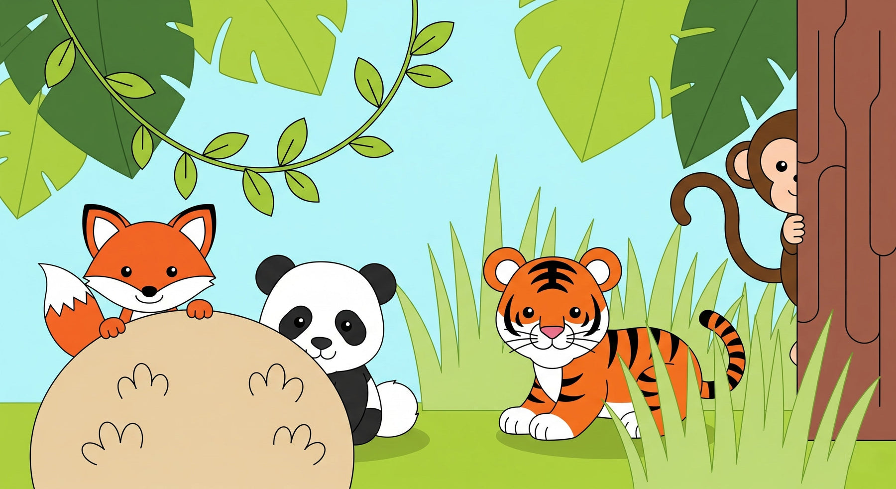 Detailed jungle animals mural wallpaper design pattern showing safari wildlife by Kids-Mundo