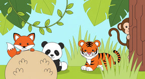 Detailed jungle animals mural wallpaper design pattern showing safari wildlife by Kids-Mundo