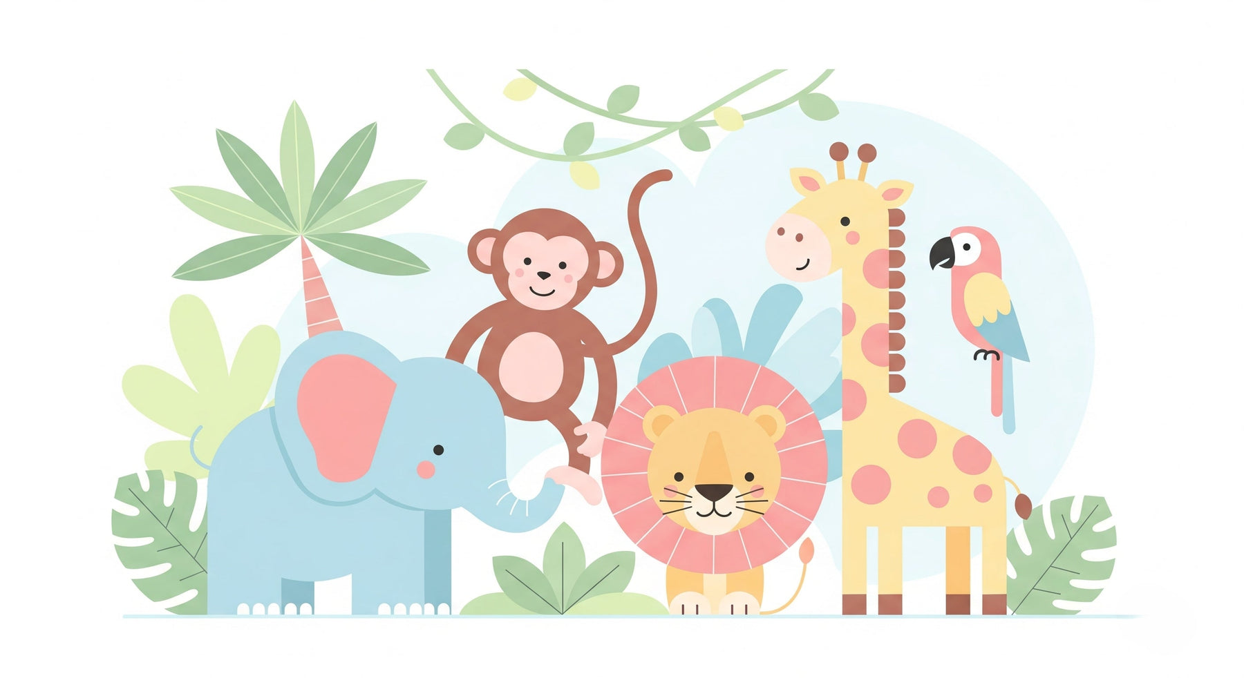 Detailed jungle animals mural wallpaper design pattern showing safari friends by Kids-Mundo